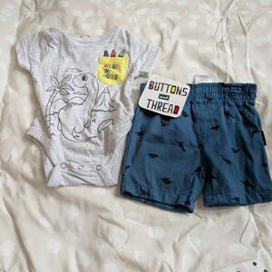 Dinosaur Print Onesie & Shorts Set - 0-3 Months - NWT